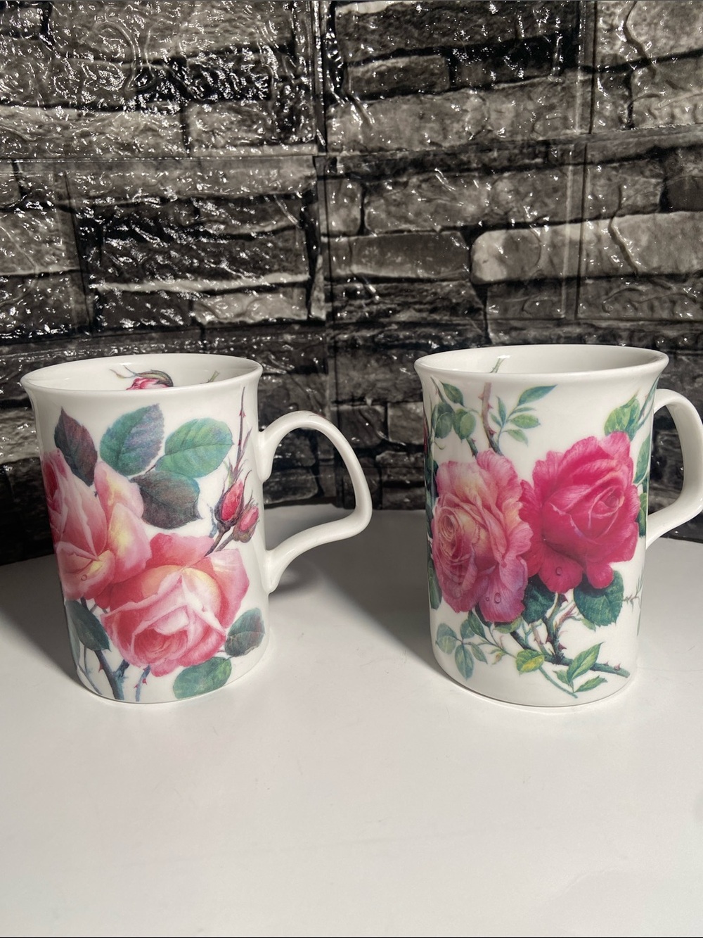 Roy Kirkham English Rose fine bone china mugs made in England.